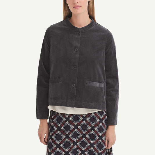 Mandarin Collar Corduroy Jacket - Black