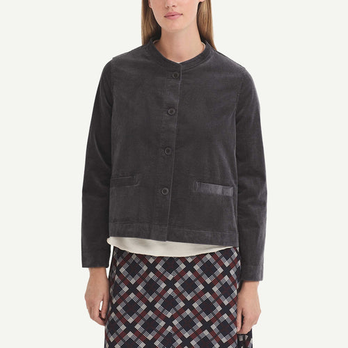 Mandarin Collar Corduroy Jacket - Black