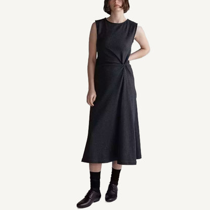 Twist Waist Wool Dress - Charcoal