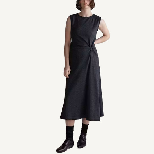 Twist Waist Wool Dress - Charcoal