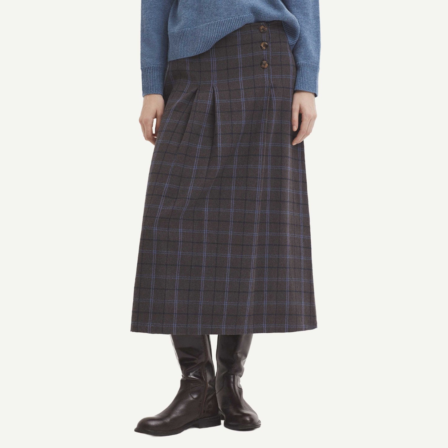 Pleats Checkered Skirt - Dark Grey