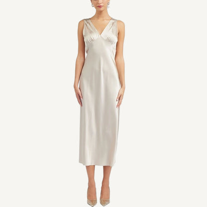 Silk Sweetheart Midi Dress - Champagne
