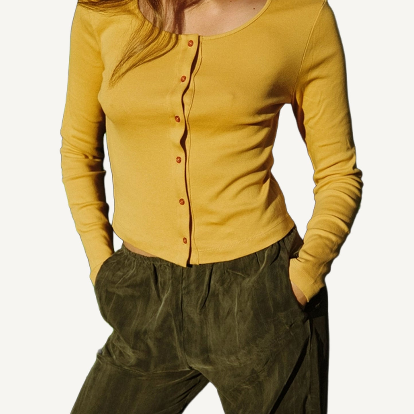 Organic Rib Cardigan - Mustard