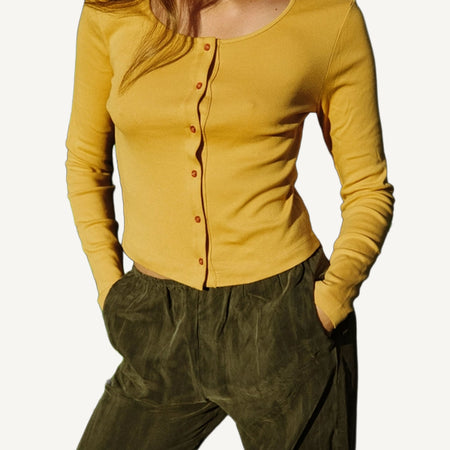Organic Rib Cardigan - Mustard