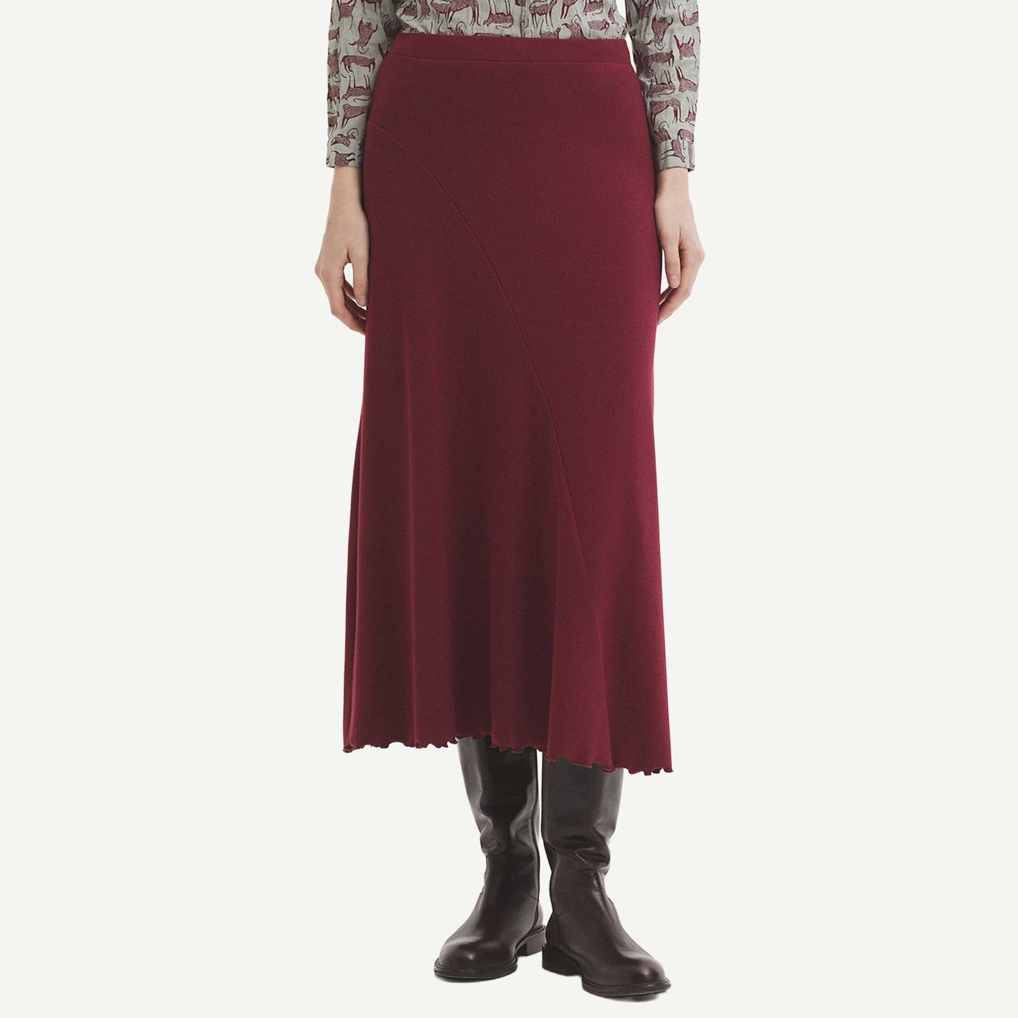 Long Ribbed Skirt - Burgundy