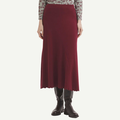 Long Ribbed Skirt - Burgundy