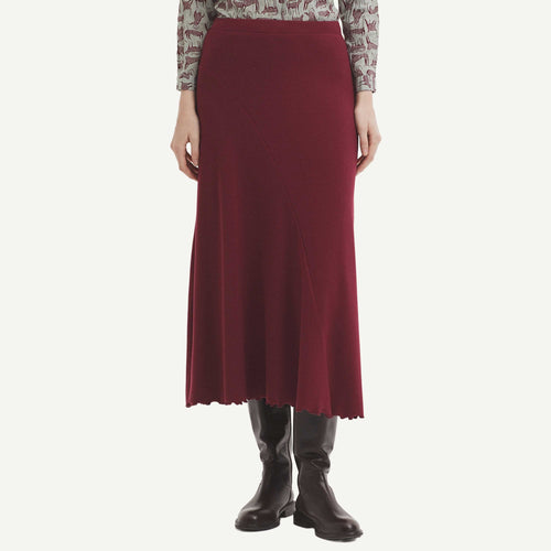 Long Ribbed Skirt - Burgundy