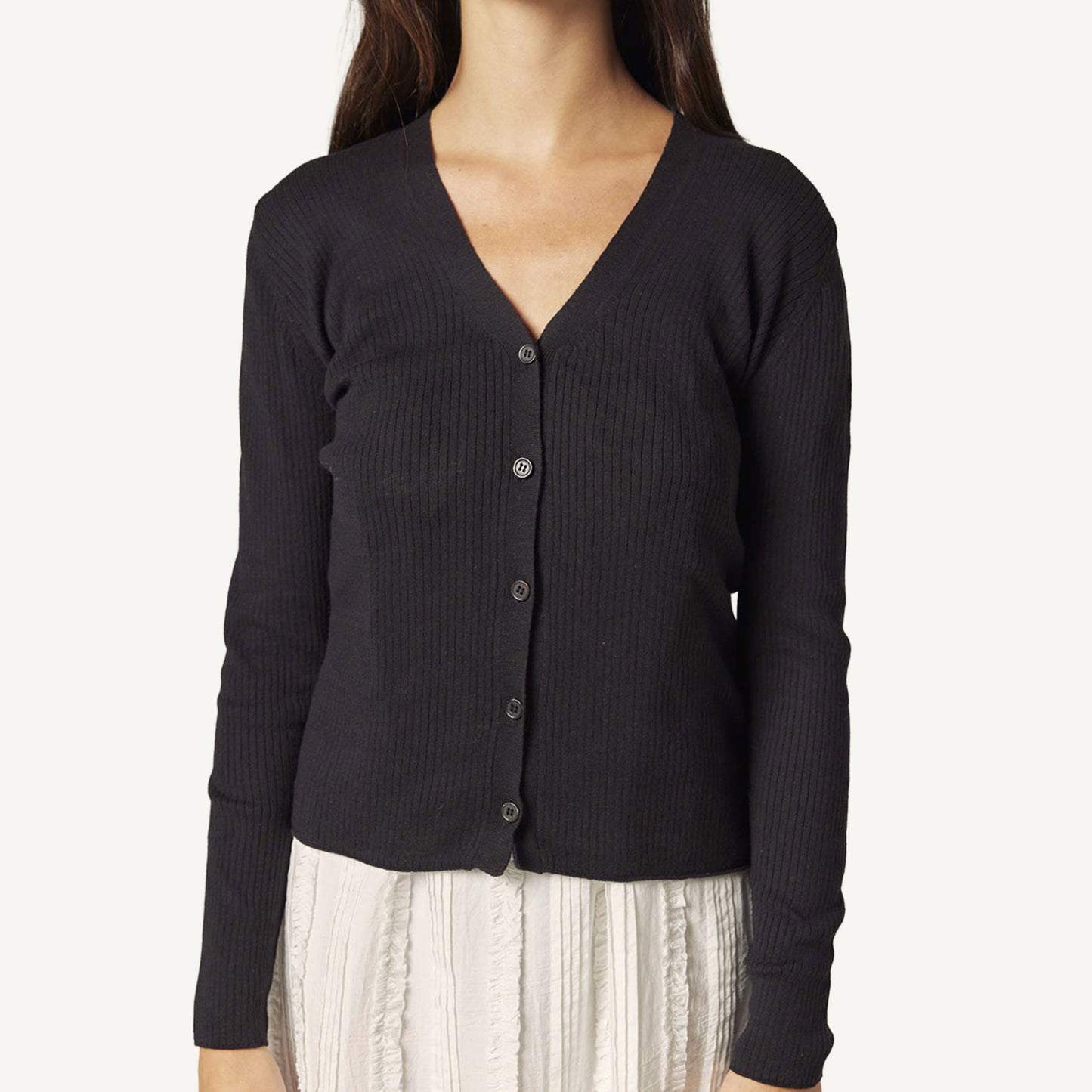 V-Neck Cotton Cardigan Black
