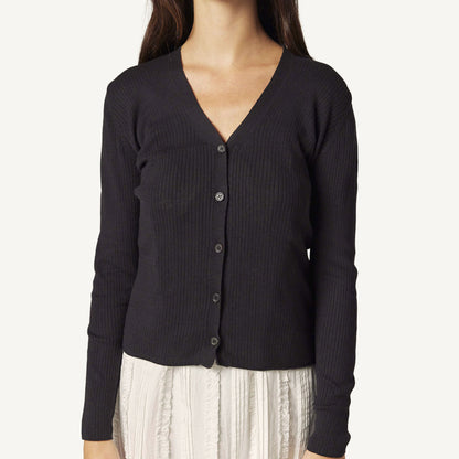 V-Neck Cotton Cardigan Black