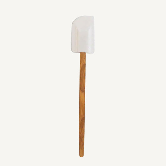 Silicone Spatula (White) with Olive Wood Handle - 12"