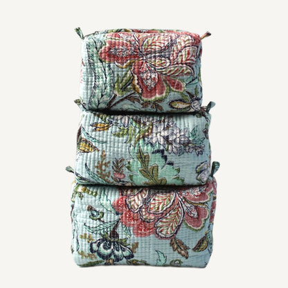 Blue Floral Print Cosmetic Bag
