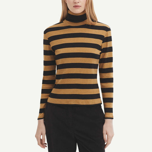 Melange Striped High Neck Tee Shirt - Black