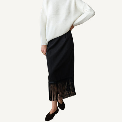 Maxi Tailored Fringe Skirt - Jet Black