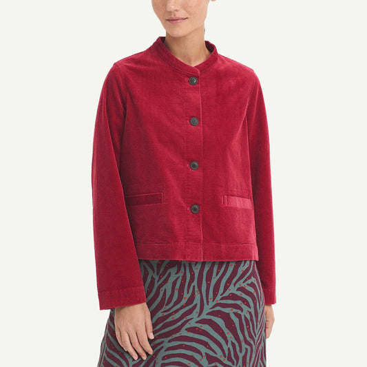 Mandarin Collar Corduroy Jacket - Intense Red