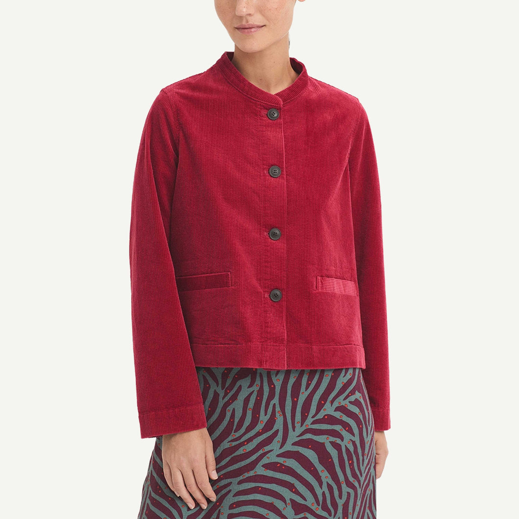 Mandarin Collar Corduroy Jacket - Intense Red