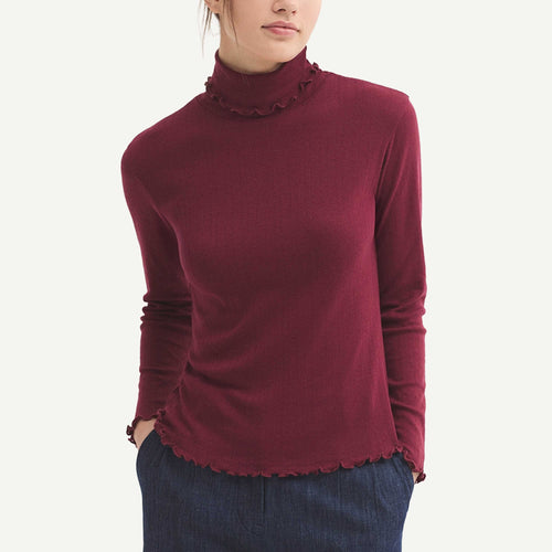 Pointelle Turtle Neck - Burgundy