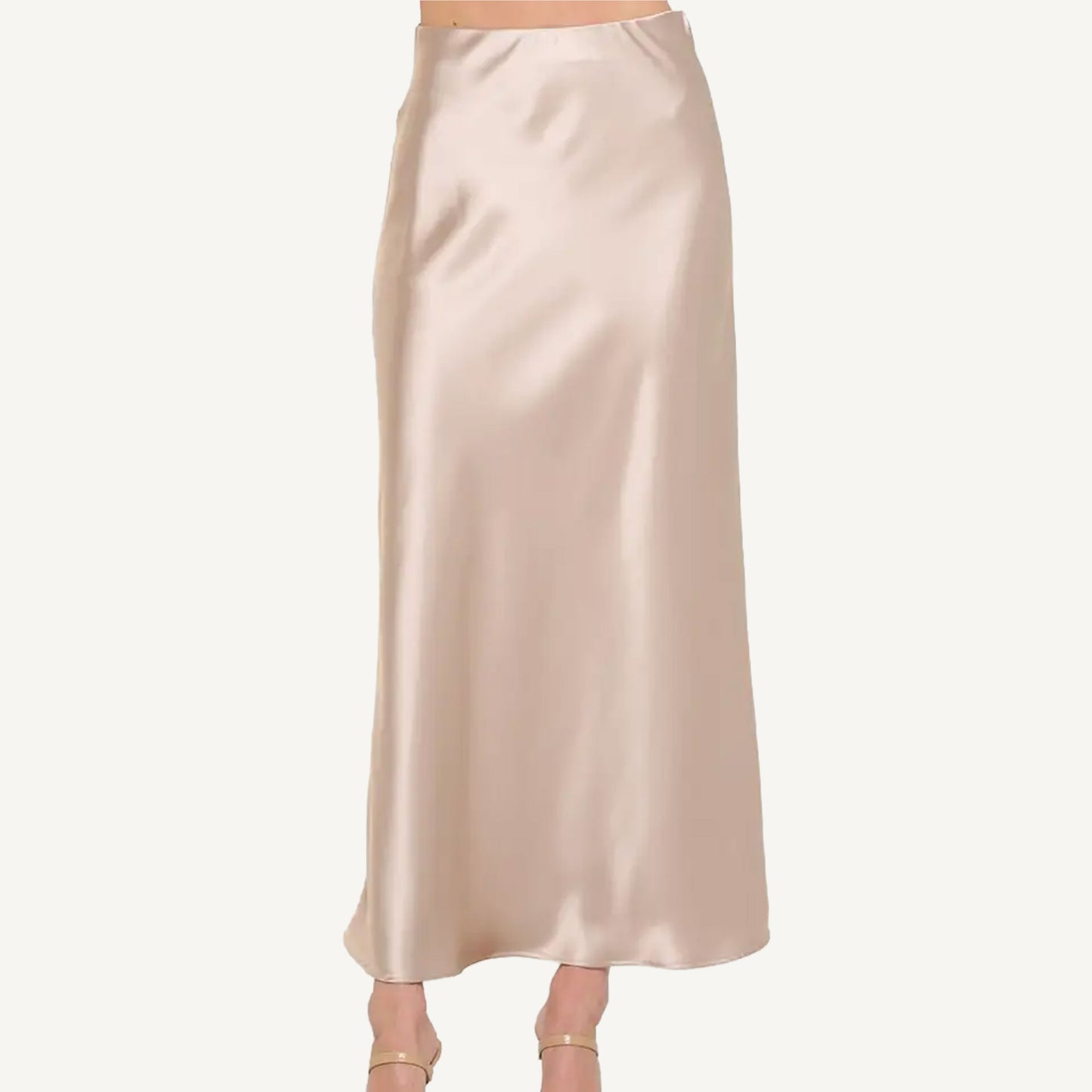 Silky Satin Maxi Skirt - Beige