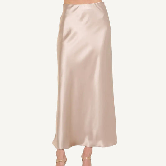 Silky Satin Maxi Skirt - Beige