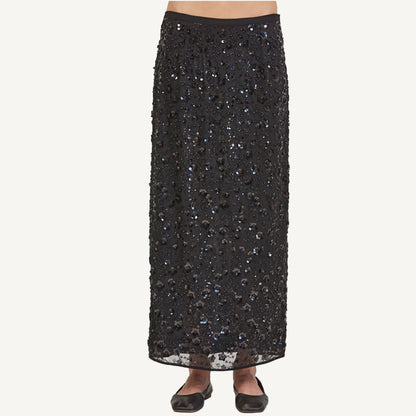 Sequin Midi Skirt - Black