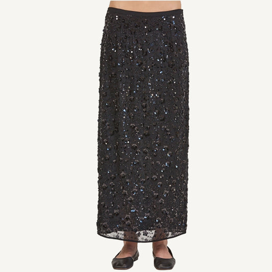 Sequin Midi Skirt - Black