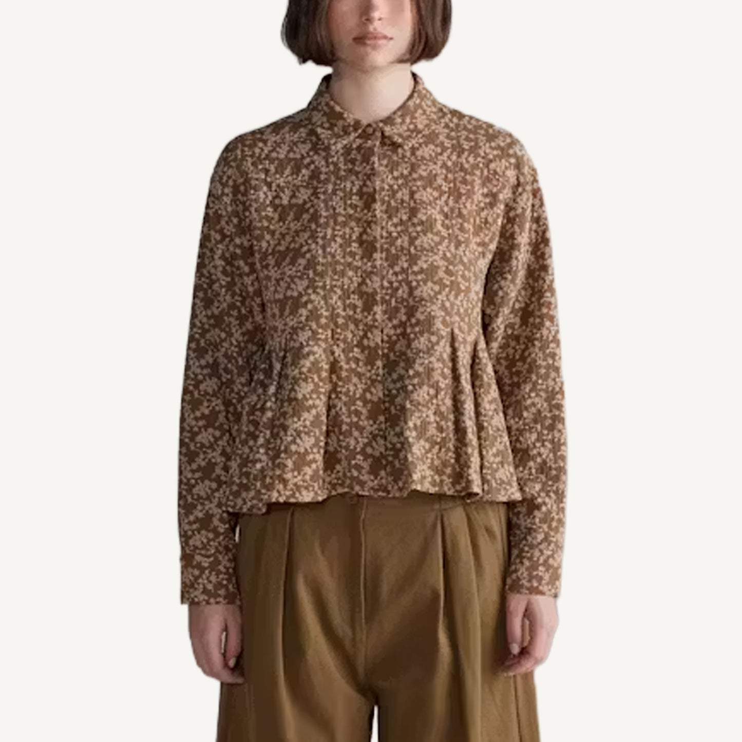 Printed Pleated Blouse - Gold/Cream