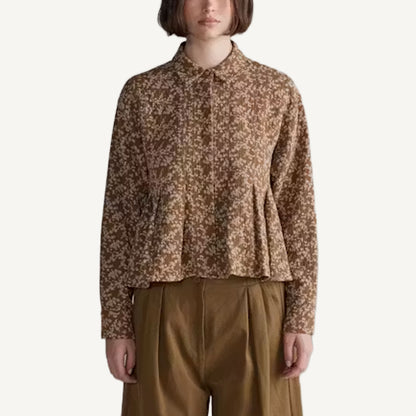 Printed Pleated Blouse - Gold/Cream