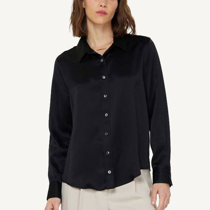Silk Button Down Blouse - Black