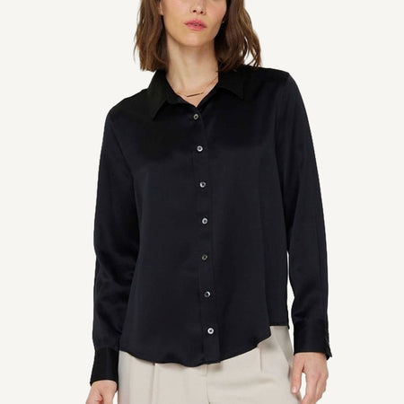 Silk Button Down Blouse - Black
