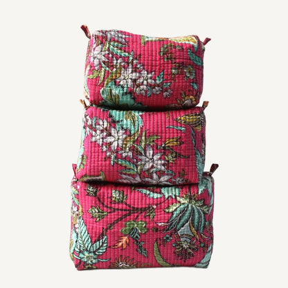 Pink Floral Print Cosmetic Bag