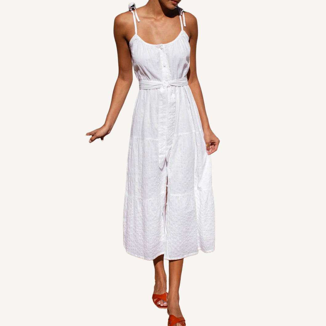 India Button Front Sundress - Bright White