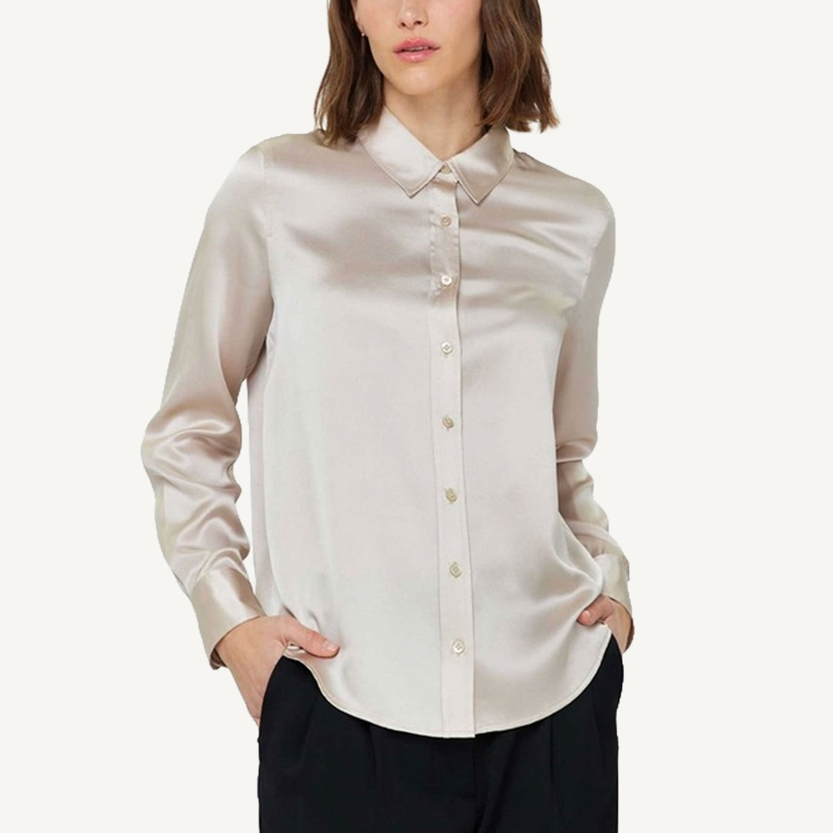 Silk Button Down Blouse - Champagne