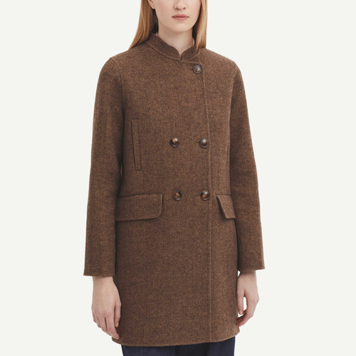 Herringbone Double Face Coat - Brown