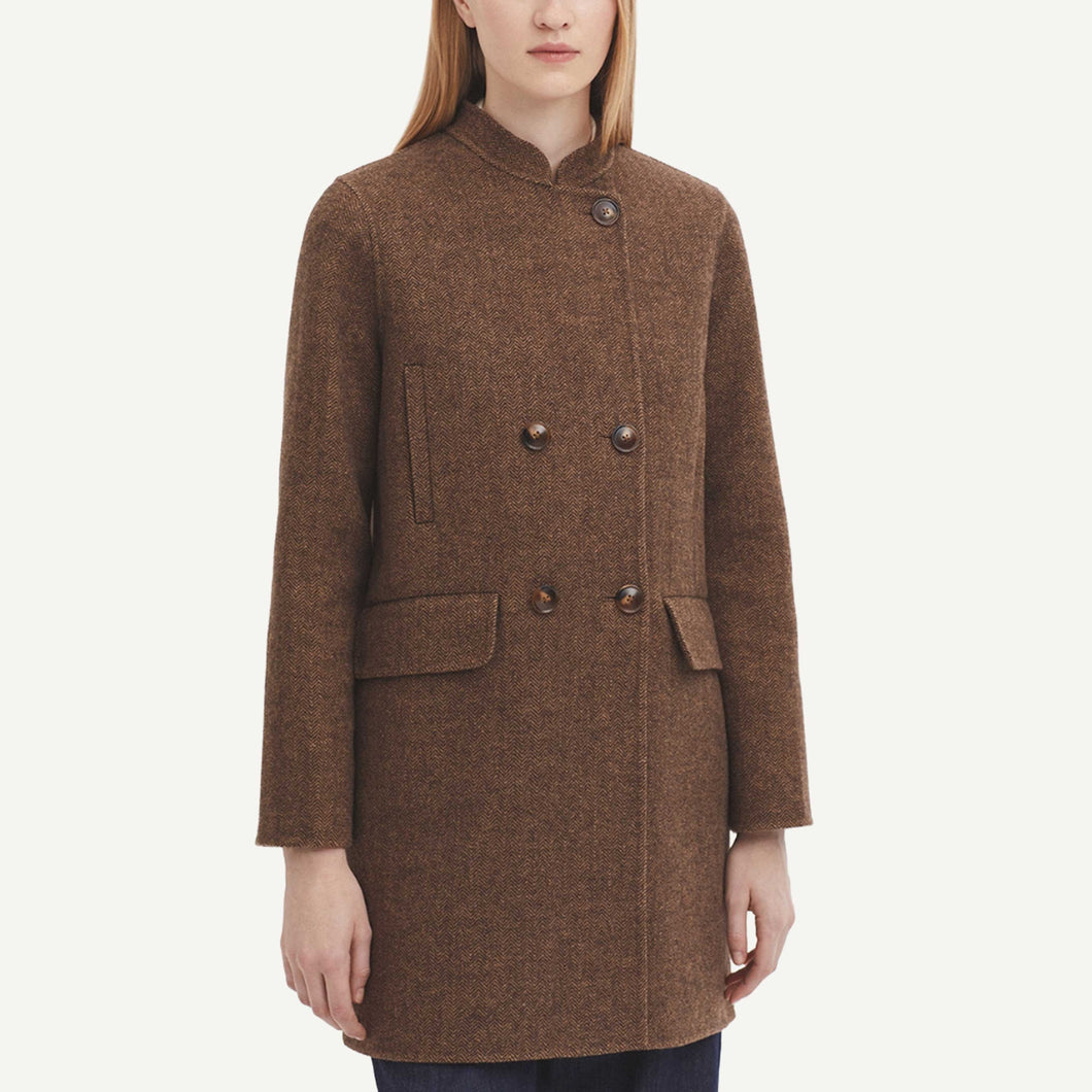 Herringbone Double Face Coat - Brown
