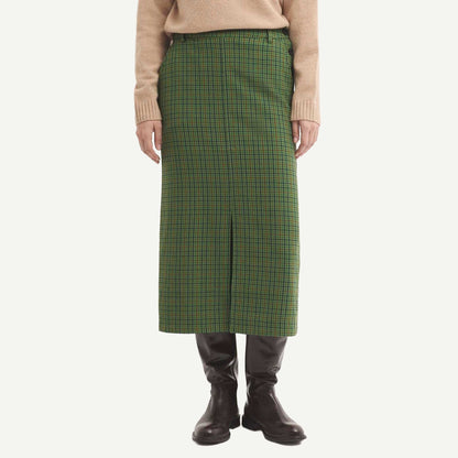 Wrinkled Effect Check Skirt - Khaki