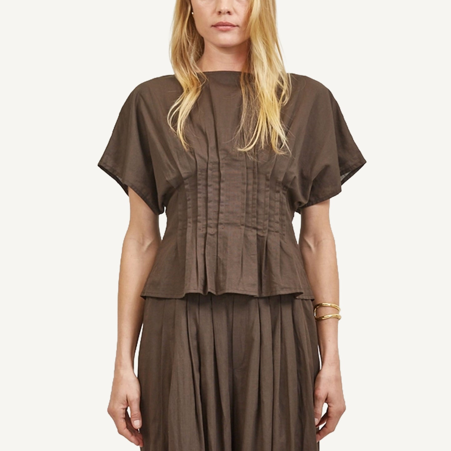 Woven Round Blouse - Chocolate Brown