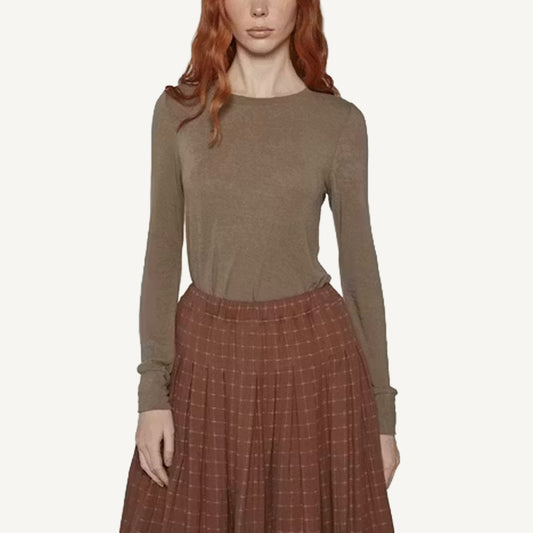 Wool Blend Knit Top - Brown