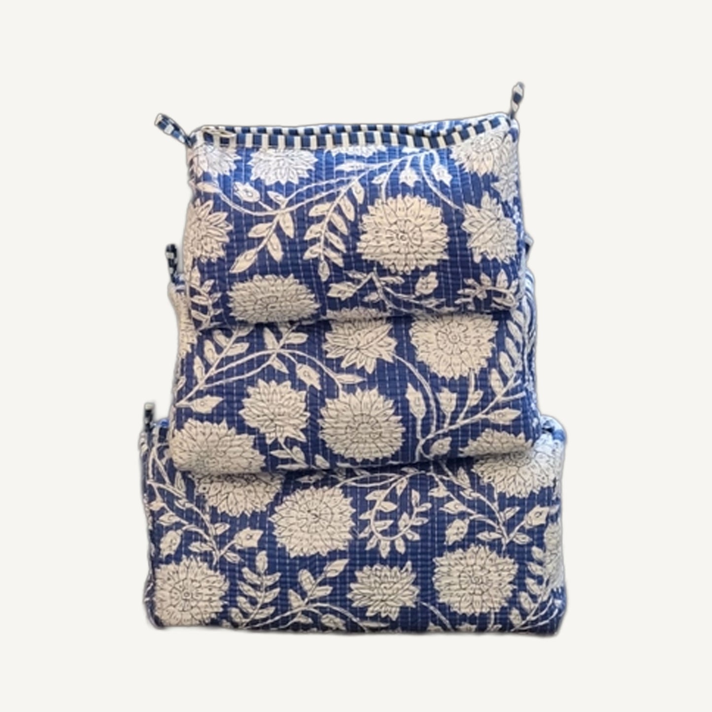 Blue & White Floral Print Cosmetic Bag