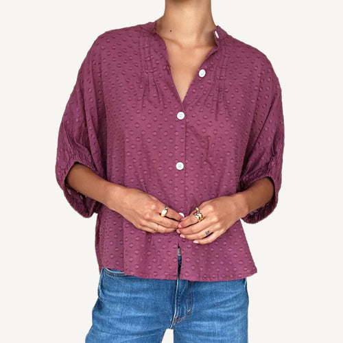 Mandarin Collar Top - Crushed Berry