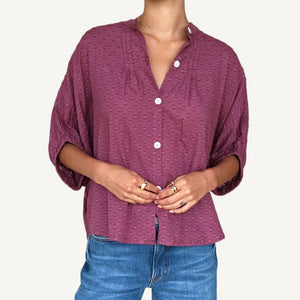 Mandarin Collar Top - Crushed Berry