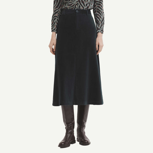 Micro Cord Long Skirt - Black