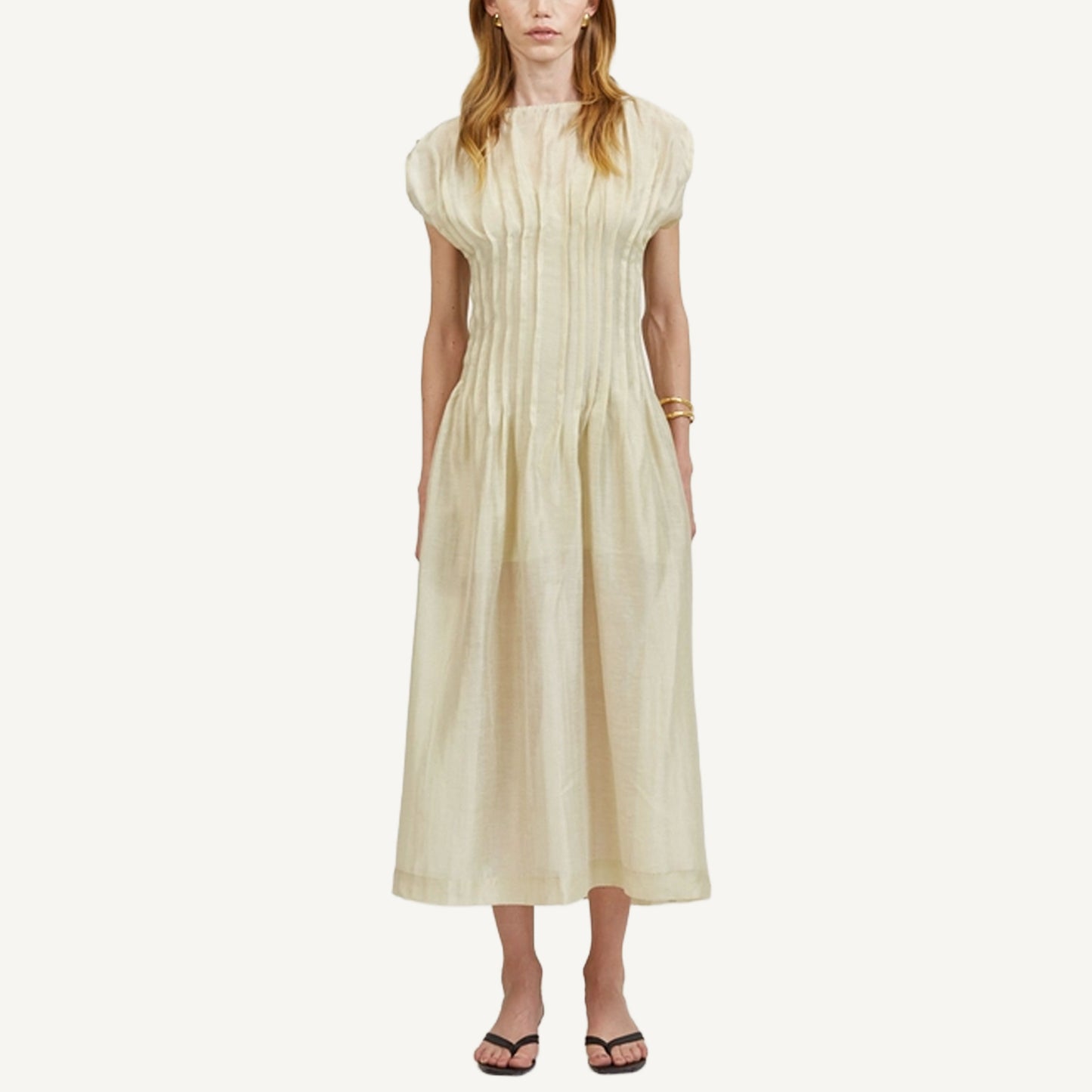 Linen Round Midi Dress - Taupe