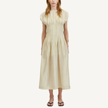 Linen Round Midi Dress - Taupe
