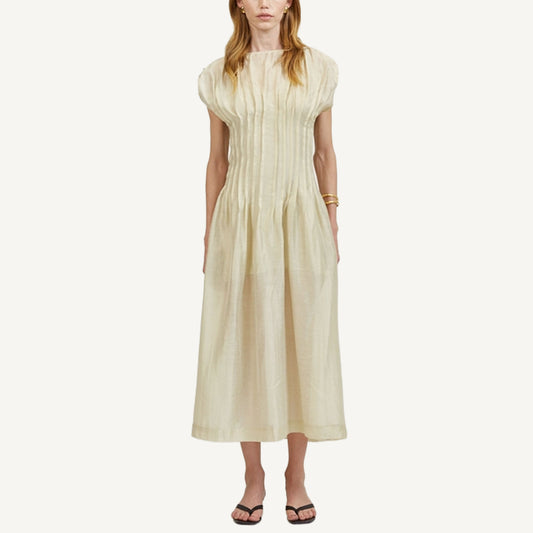 Linen Round Midi Dress - Taupe