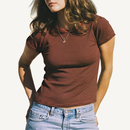 Striped Ringer Tee - Brick