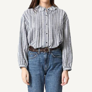 Navy Check Cotton Blouse