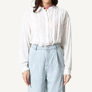 White Textured Cotton Blouse