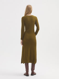 Open Work Dress with Slits - Khaki