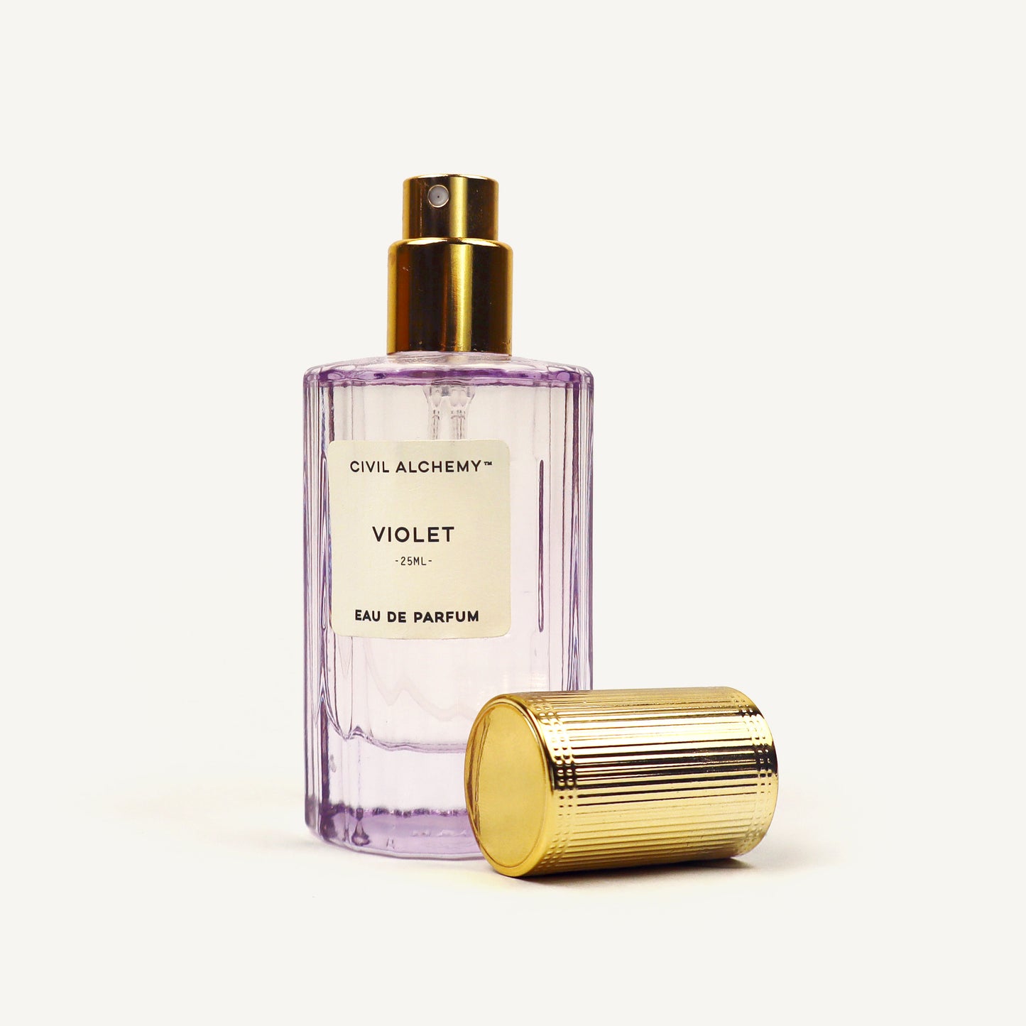 Perfume bottle labeled 'Violet' by Civil Alchemy on a white background