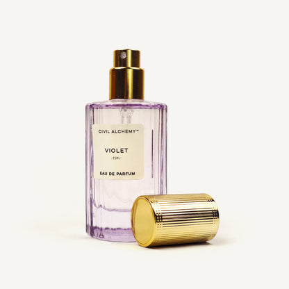 Perfume bottle labeled 'Violet' by Civil Alchemy on a white background