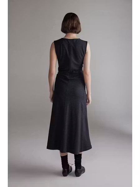 Twist Waist Wool Dress - Charcoal